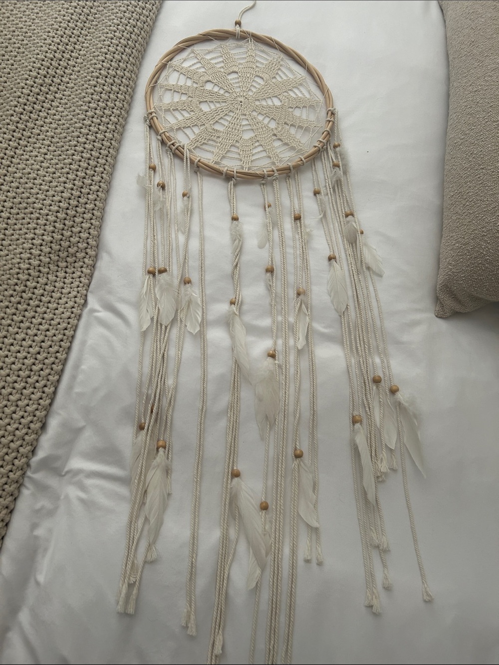 Handmade Boho Crochet Dreamcatcher in Cream